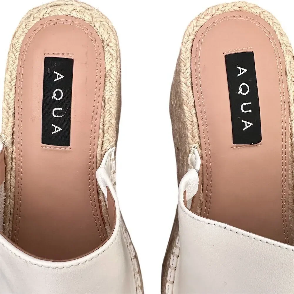 Aqua Women's White Espadrille Wedge Sandals Ultra High Heel Summer Size 9.5M‎